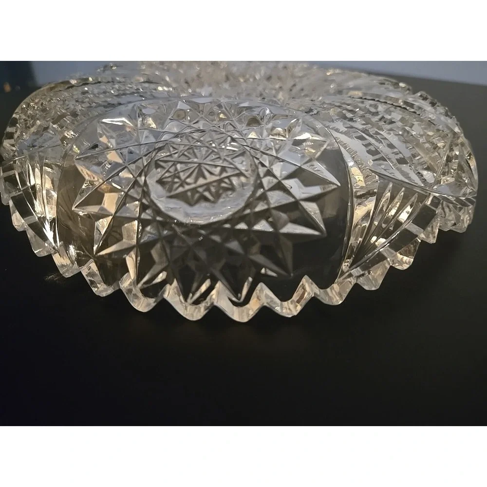 Antique American Brilliant Cut Glass Hobstar File Heavy Candy Bowl‎ Dish Estate